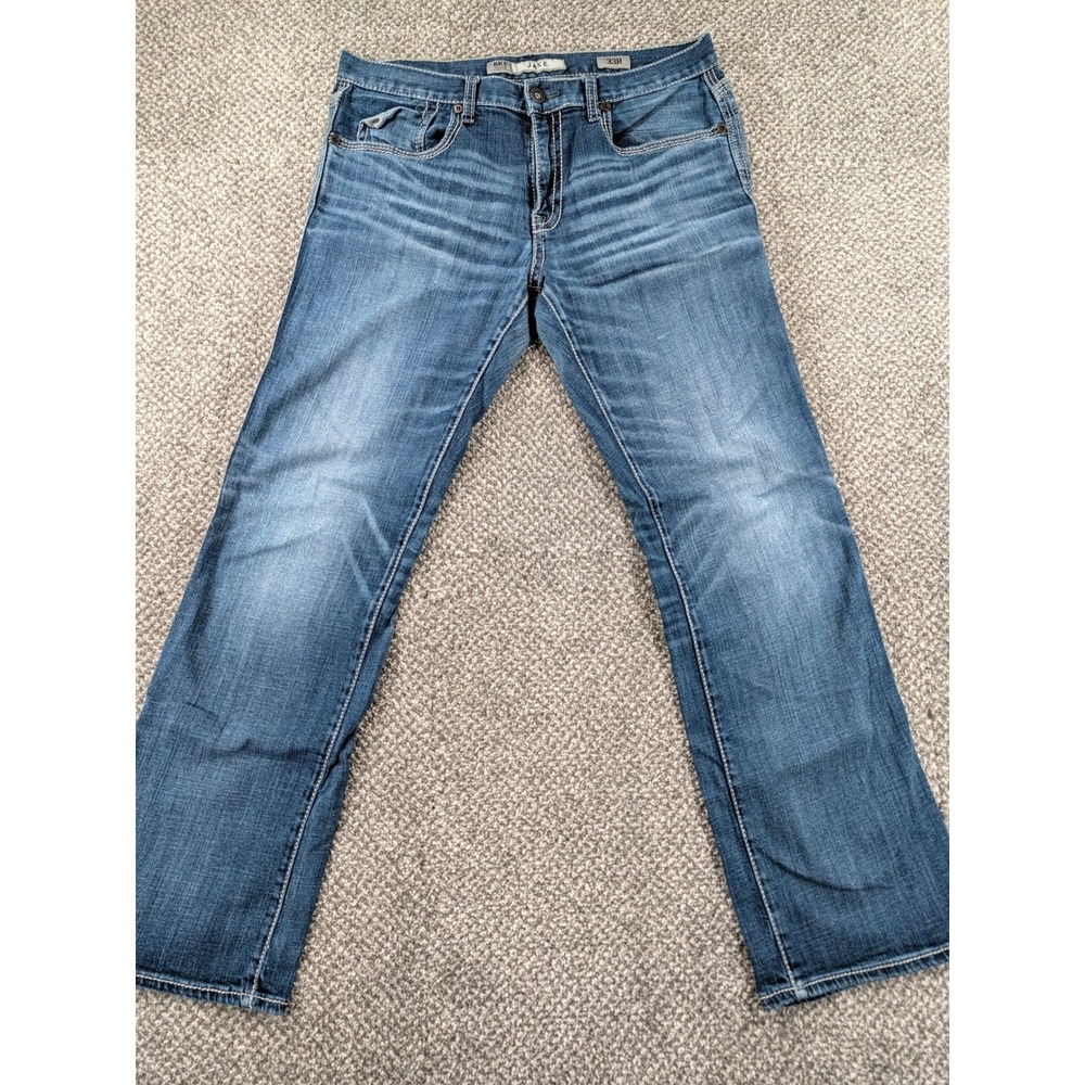 BKE Jake Straight Leg Jeans Mens 33R Medium Wash Denim Blue Contrast Stitch - Picture 2 of 16